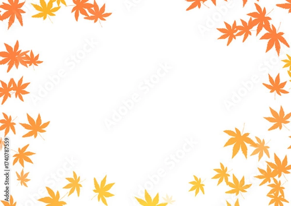Obraz 紅葉のフレーム オレンジ系 背景透過 秋 グラデーション 飾り枠 葉っぱ イラスト