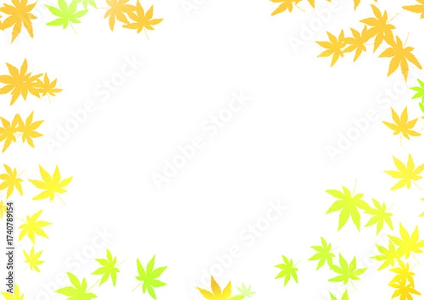 Obraz 紅葉のフレーム イエロー系 背景透過 秋 グラデーション 飾り枠 葉っぱ イラスト