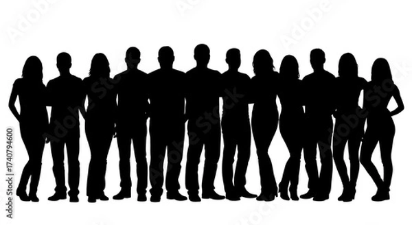 Fototapeta Diverse team of people standing together in solidarity, a powerful silhouette