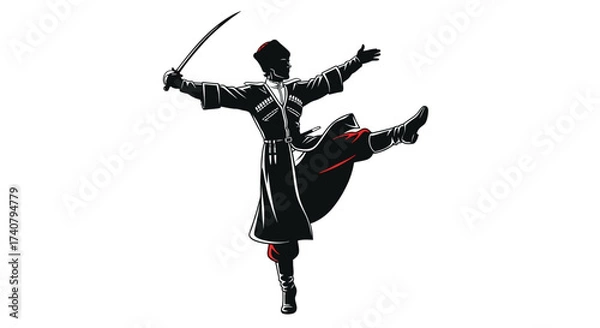 Fototapeta Dynamic silhouette of a Cossack dancer