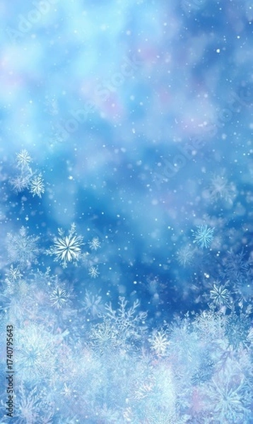 Fototapeta Inviting winter wonderland backdrop with falling snowflakes for a magical event