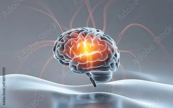 Obraz Human Brain Scan Image with Glowing Neurons on Abstract Light Background