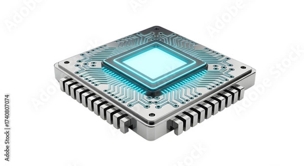 Obraz Futuristic Computer Microprocessor with Glowing Blue Light in Isometric View
