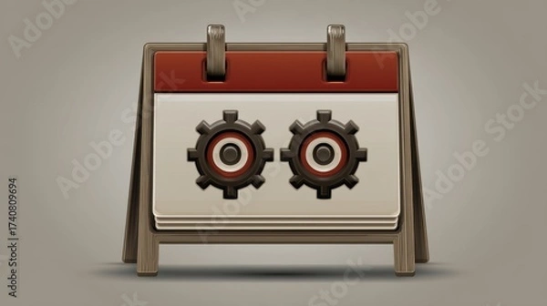 Fototapeta Calendar gear mechanism office graphic design minimalist environment close-up view time management concept