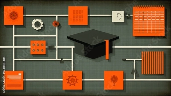 Fototapeta Innovative education infographic showcasing learning paths digital space graphic design modern environment aesthetic viewpoint