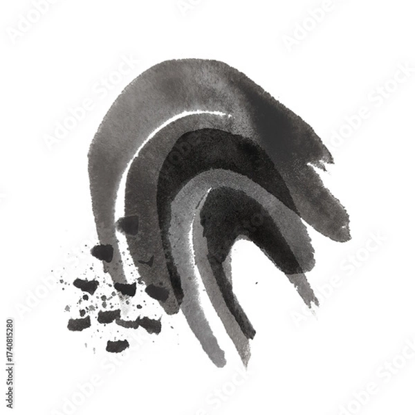 Fototapeta Abstract Watercolor Brushstrokes in Shades of Gray on Transparent Background