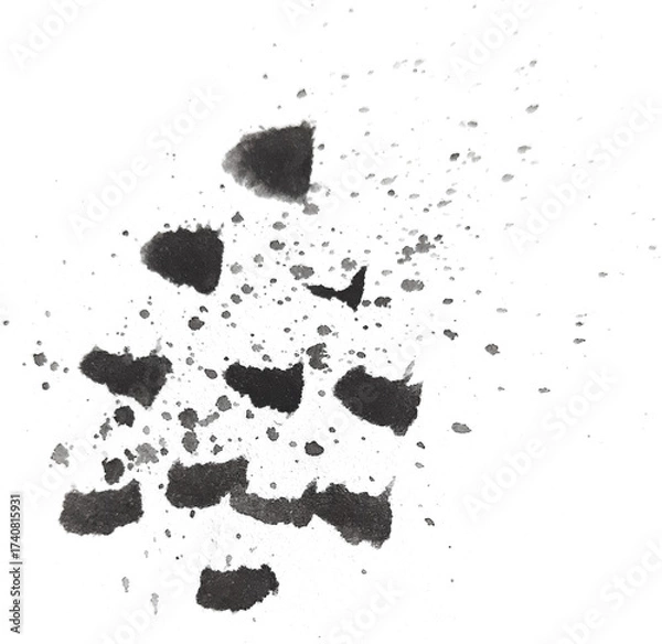 Fototapeta Abstract Dark Splatter Pattern Against Gray Surface with Textured Details