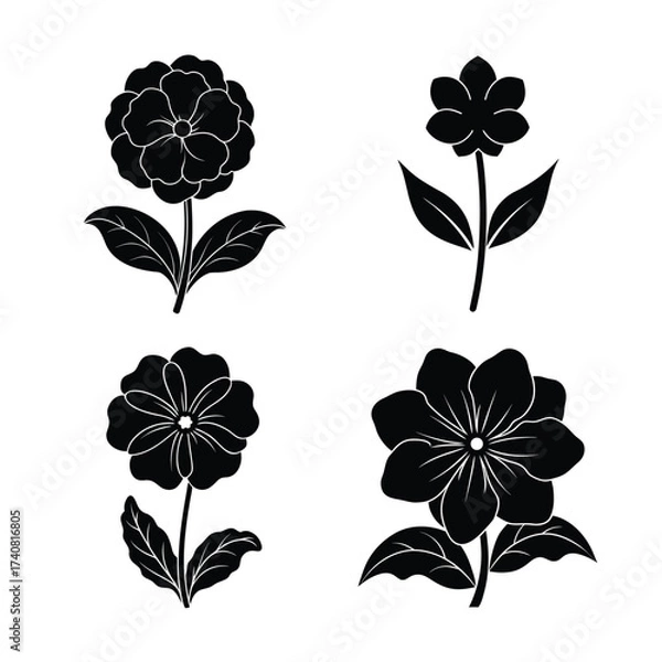 Obraz Primrose flower icons collection for botanical and floral design