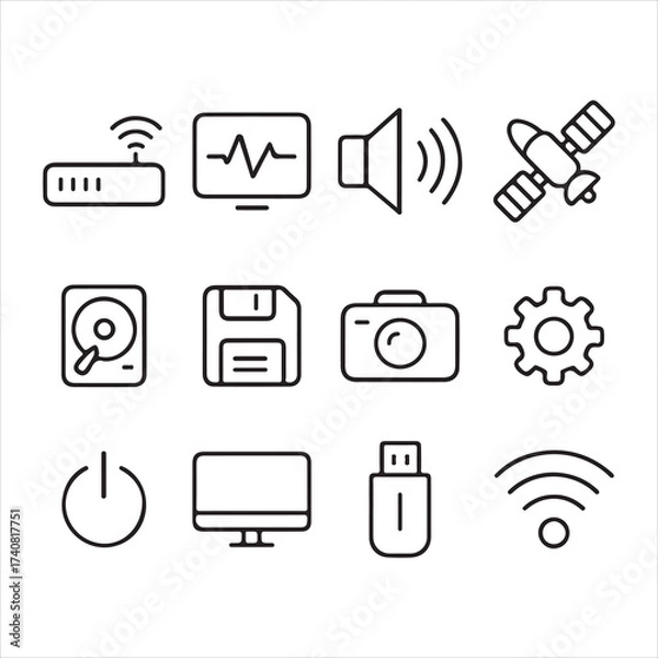 Obraz Technology icon set editable stroke thin line IT icons collection digital devices.