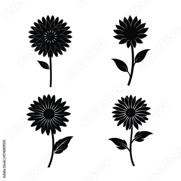 Obraz Sunflower icons collection for floral and botanical design