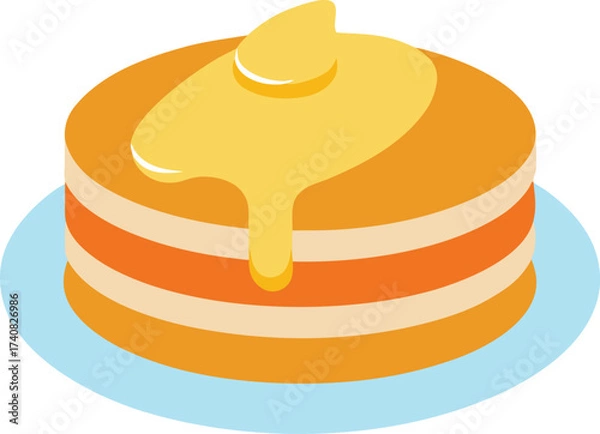 Fototapeta Stack of pancakes with syrup on a blue plate breakfast