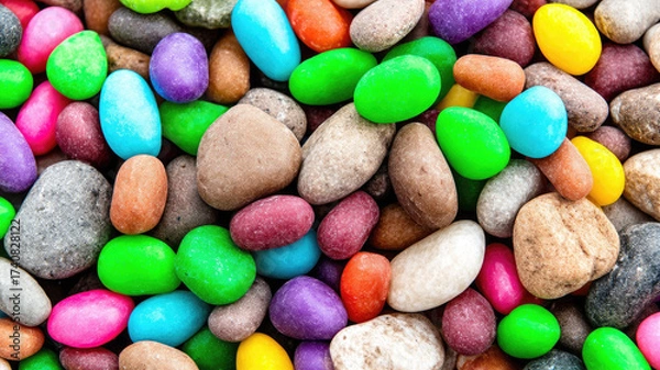Fototapeta Colorful pebble shapes soft texture vibrant playful smooth surface rounded cheerful bright squishy mixed size joyful arrangement
