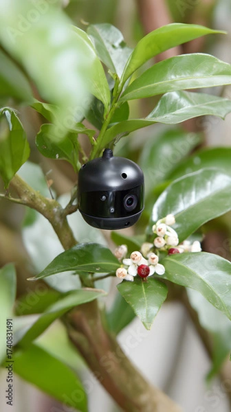 Fototapeta Hidden Security Camera Disguised as Plant Decor, Surveillance Technology Blending in with Nature, Home Security Concept, Discreet Monitoring in Garden Setting