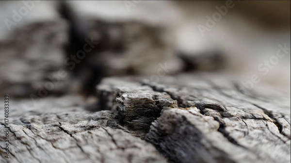 Fototapeta Macro Abstract of Weathered Wood Grain with Deep Cracks and Textured Surface, Showing Natural Decay and Erosion in Neutral Tones