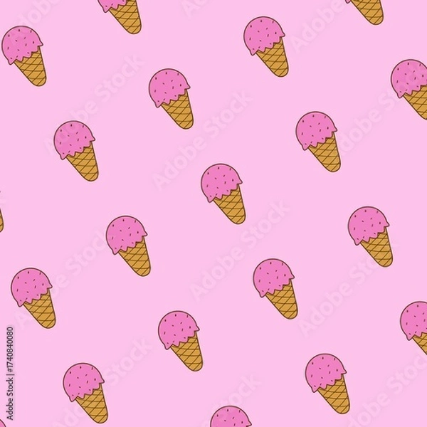 Fototapeta Seamless Pattern of Pink Ice Cream Cones