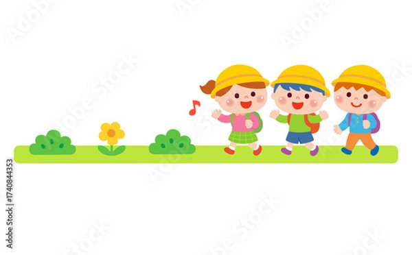 Obraz 遠足で歩く子どもたちのイラスト