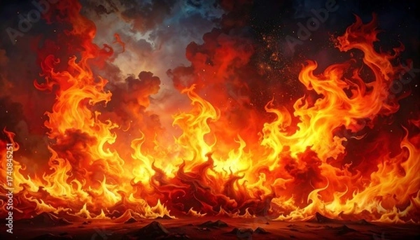Fototapeta Dynamic and Vibrant Fiery Inferno Artwork with Intense Burning Flames