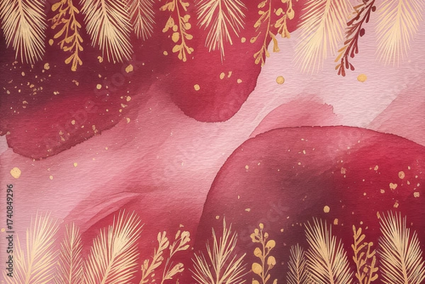 Fototapeta Elegant watercolor abstract in burgundy and gold – perfect for autumn decor and design projects