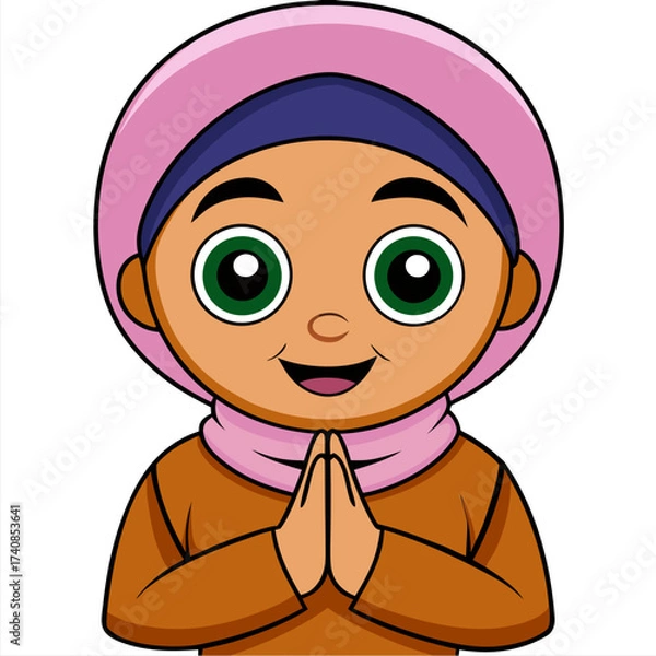 Fototapeta vector kawaii a muslim child greets