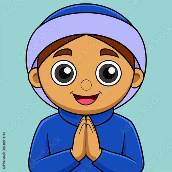 Fototapeta vector kawaii a muslim child greets