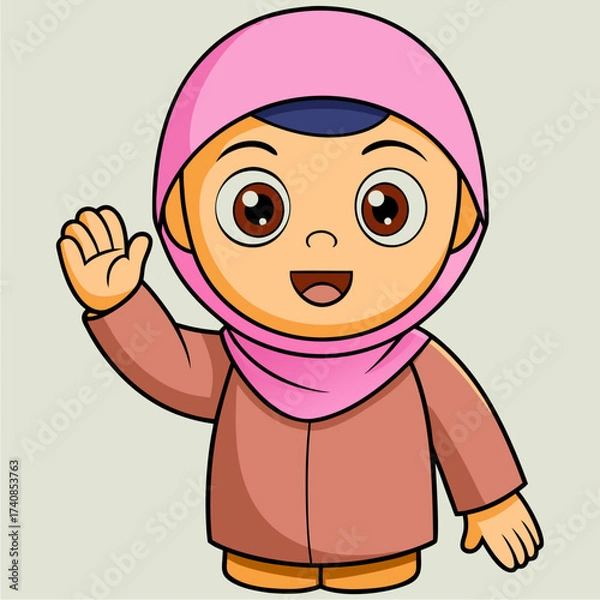 Fototapeta vector kawaii a muslim child greets