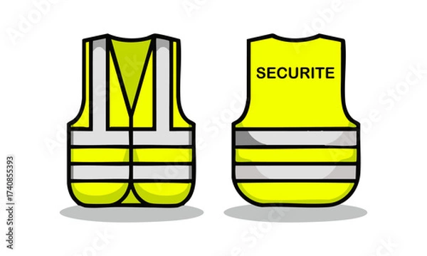 Fototapeta High Visibility Safety Vest Front and Back, Minimal Flat Vector illustration on White, Safety Securite Vest Mockup template, easily editable and scalable.