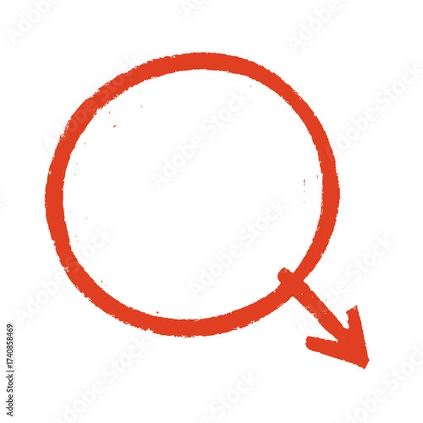Fototapeta Red circle with a downward arrow, symbolizing highlight, focus, or direction in a simple hand-drawn style.