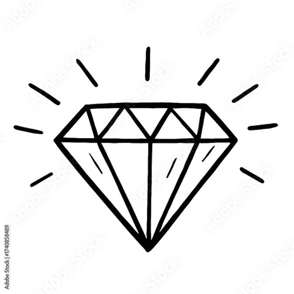 Fototapeta A simple black and white illustration of a sparkling diamond, symbolizing luxury, wealth, clarity, and value.