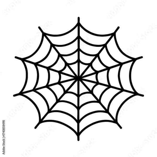 Fototapeta Simple black spider web illustration with symmetrical lines, symbol of Halloween, nature, and spooky themes