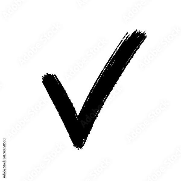 Fototapeta Bold black brush check mark symbol, representing approval, confirmation, success, and completion