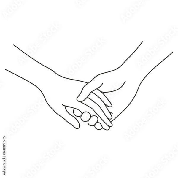 Fototapeta Minimalist line drawing of two hands gently holding each other, symbolizing love, trust, unity, and connection.
