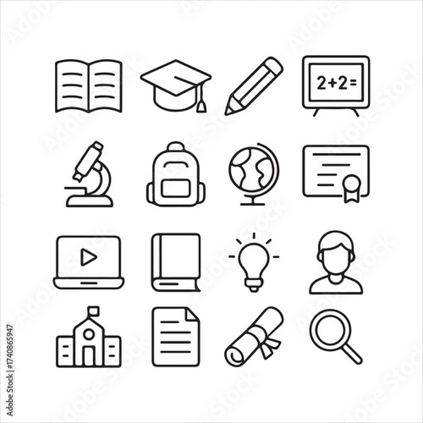 Obraz Outline icons of education.