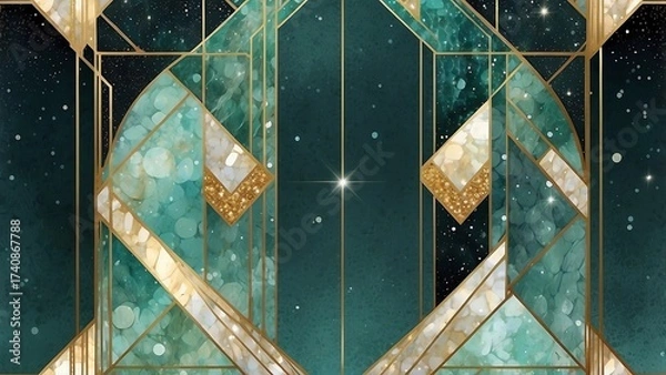 Fototapeta ラグジュアリーな大理石とエメラルドモチーフ金アールデコ壁紙	
