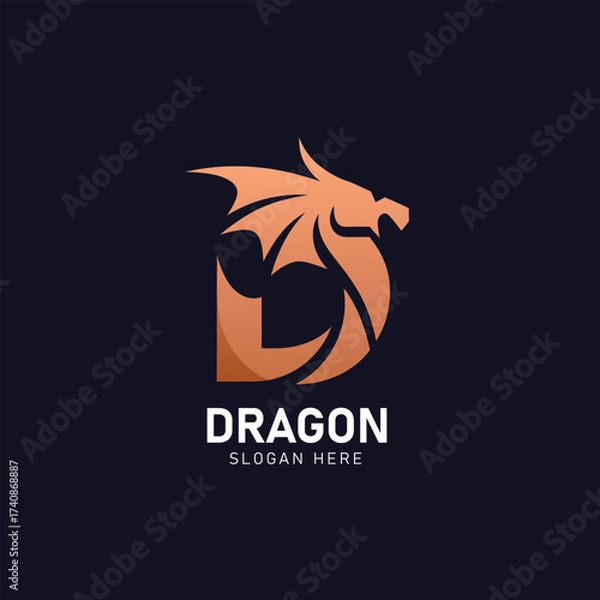 Obraz Dragon logo design with fierce mythical creature head for gaming, fantasy, sports, and strong branding