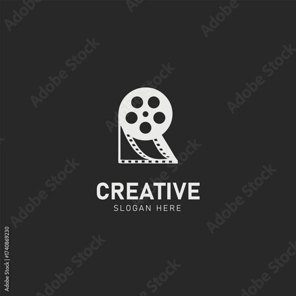 Obraz Creative film reel logo design with letter R for media, video production, cinema, and filmmaking branding