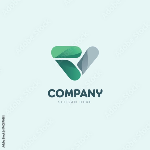 Fototapeta Abstract company logo design with geometric shapes in green and gray for business and corporate branding