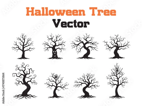 Obraz Halloween Tree Silhouettes with Faces and Spiderweb