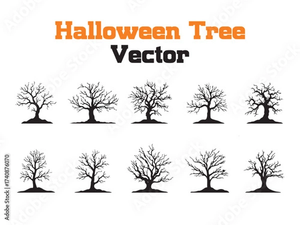 Obraz Collection of Ten Bare Halloween Tree Silhouettes spooky