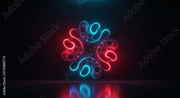 Fototapeta Abstract neon design glowing with red and blue light on a transparent background
