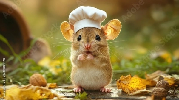 Fototapeta Adorable Mouse Chef in Autumn Forest Setting