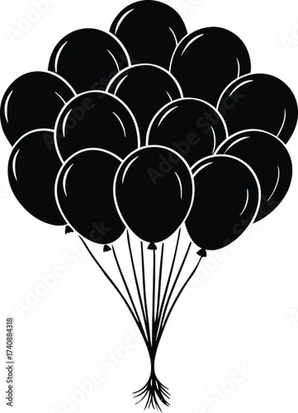 Obraz Silhouette of balloons tied together, floating upward, minimal design