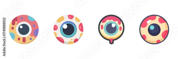 Fototapeta Creepy Eyeball Halloween Icon Set, Cartoon Monster Eyes With Veins And Scary Expressions Isolated On Transparent Background