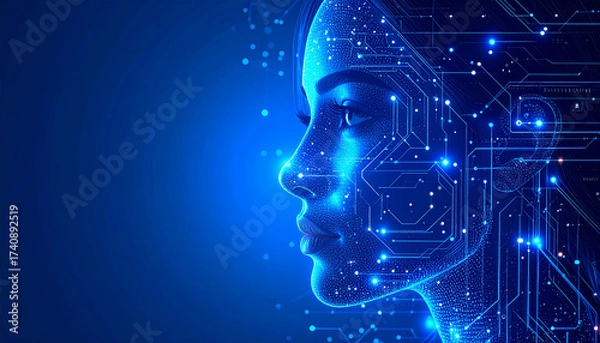 Fototapeta technology concept, abstract human face with digital data