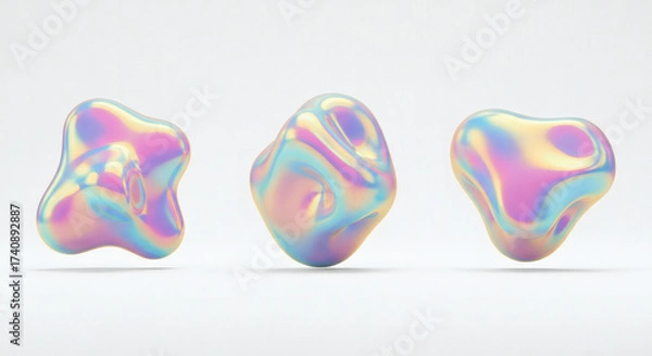 Fototapeta Abstract iridescent shapes on a transparent background modern graphic design