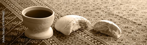 Fototapeta Wine in a gobled and bread