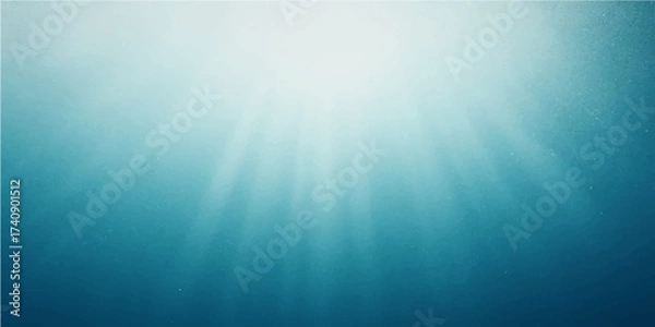 Fototapeta Deep blue ocean water beams with sunlight rays and a starburst shine across the underwater texture