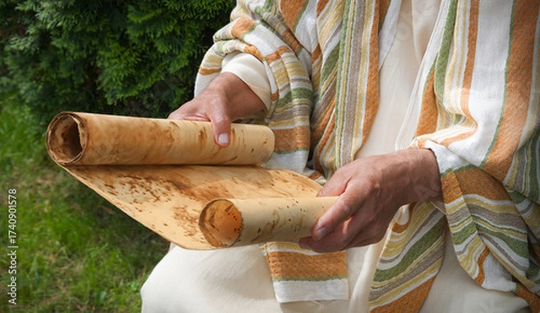 Fototapeta Old man reading the scroll