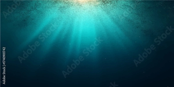 Fototapeta Deep blue underwater loop with sunlight rays illuminating the marine ocean scene