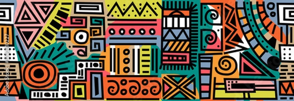 Fototapeta Hand drawn tribal geometric pattern. Design in ethnic style on white background. Seamless pattern.