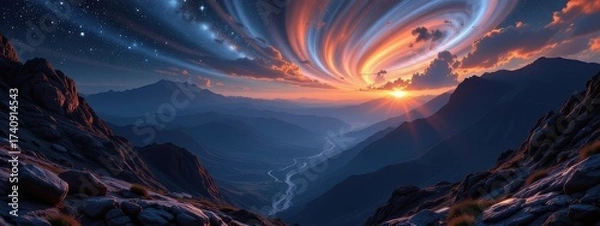 Fototapeta galaxy vista glowing with polished smooth harmony reflecting glossy motifs under infinite universe